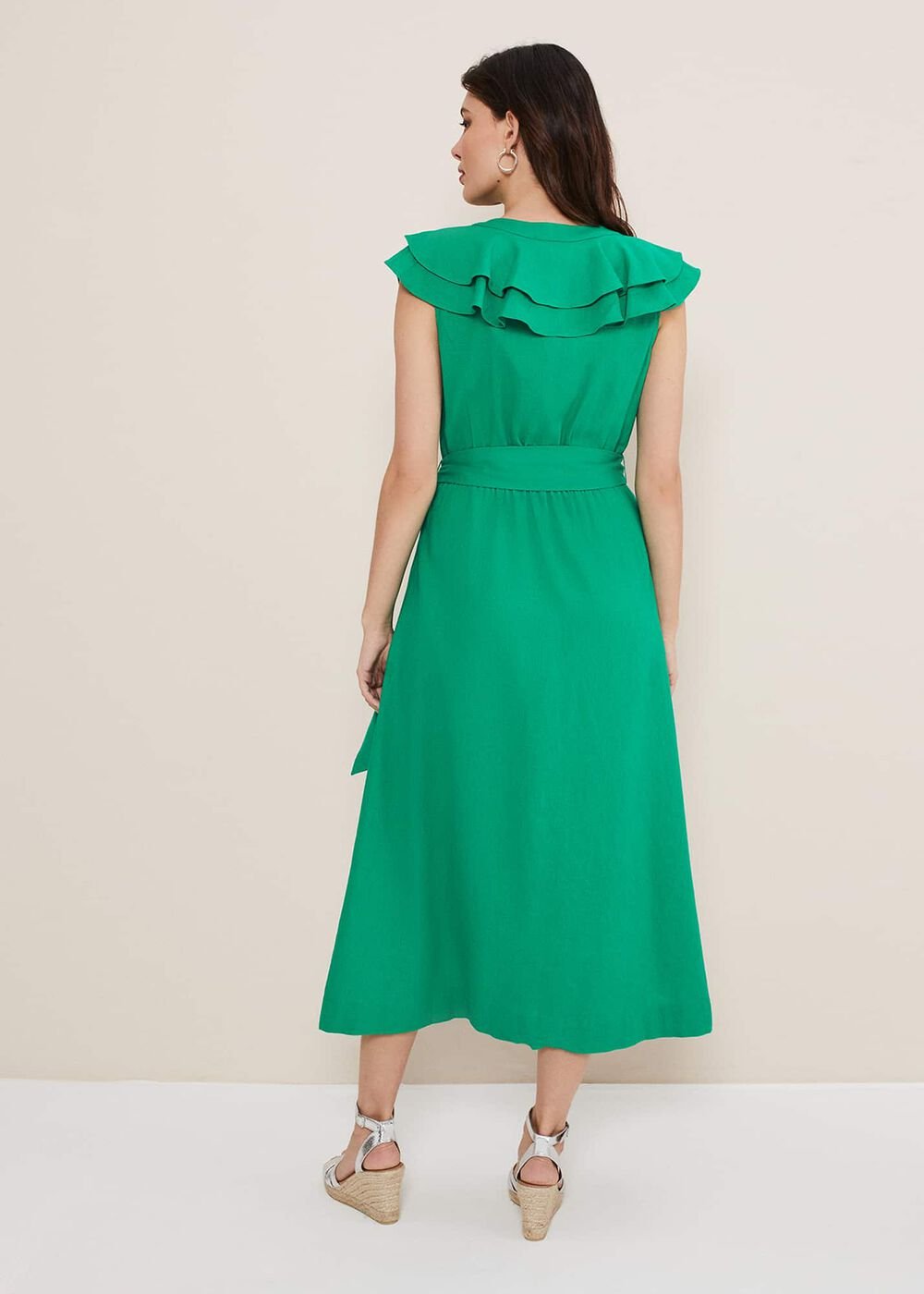 Jamilla Green Linen Midi Dress Green