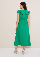 Jamilla Green Linen Midi Dress Green