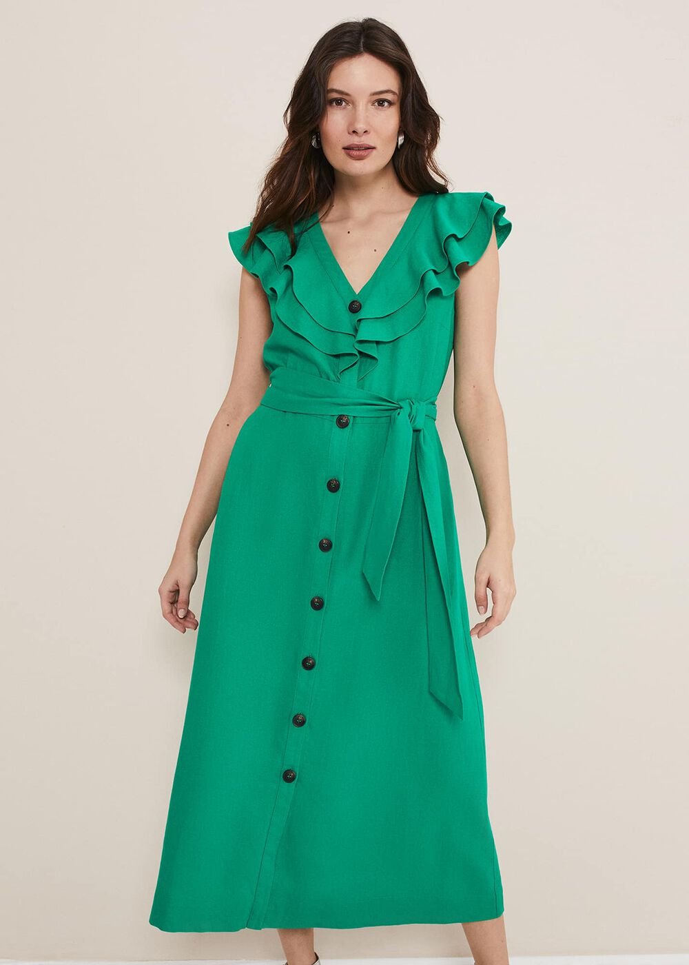 Jamilla Green Linen Midi Dress Green