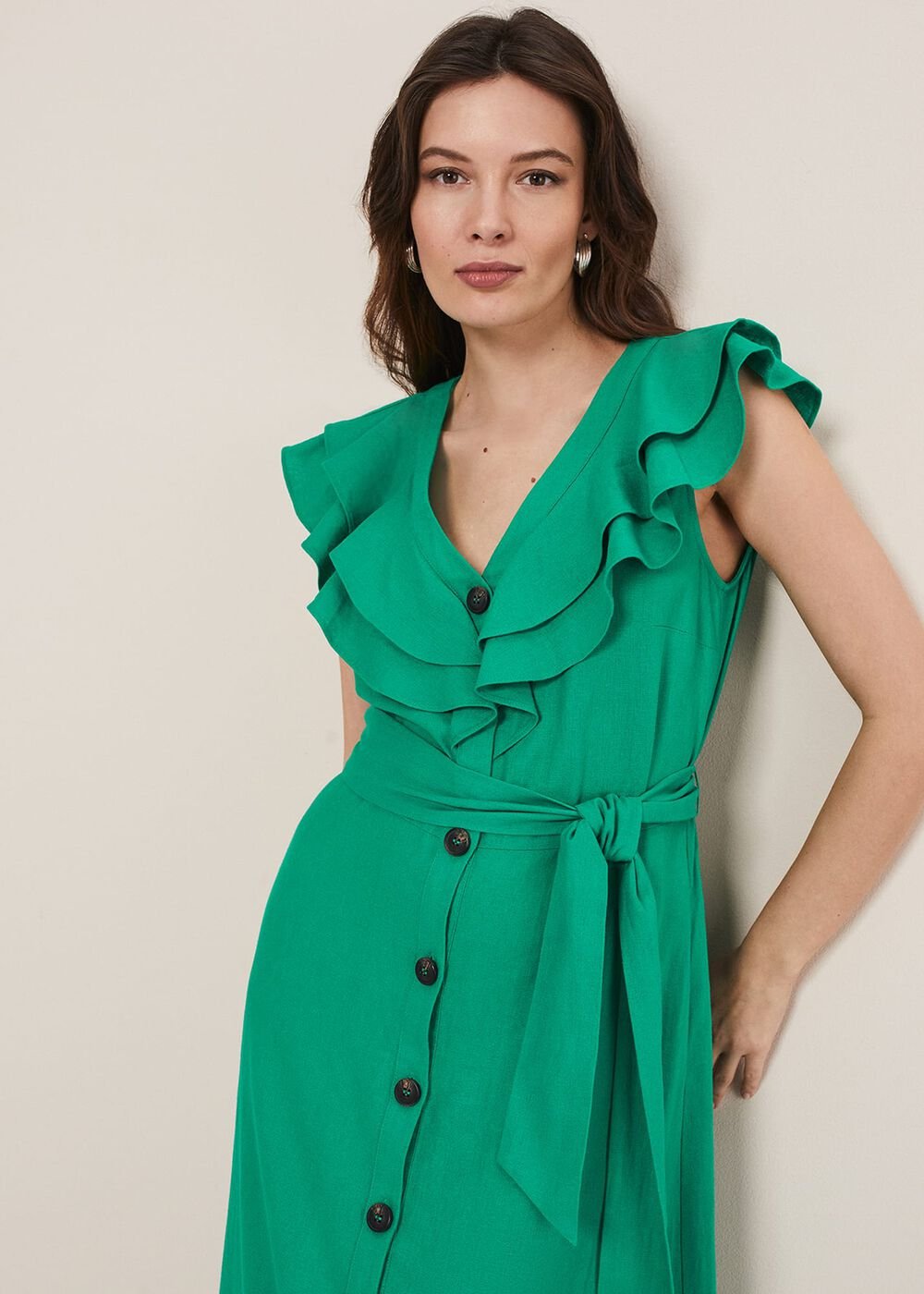 Jamilla Green Linen Midi Dress Green