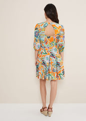 Azalia Paisley Linen Swing Dress Orange/Multi