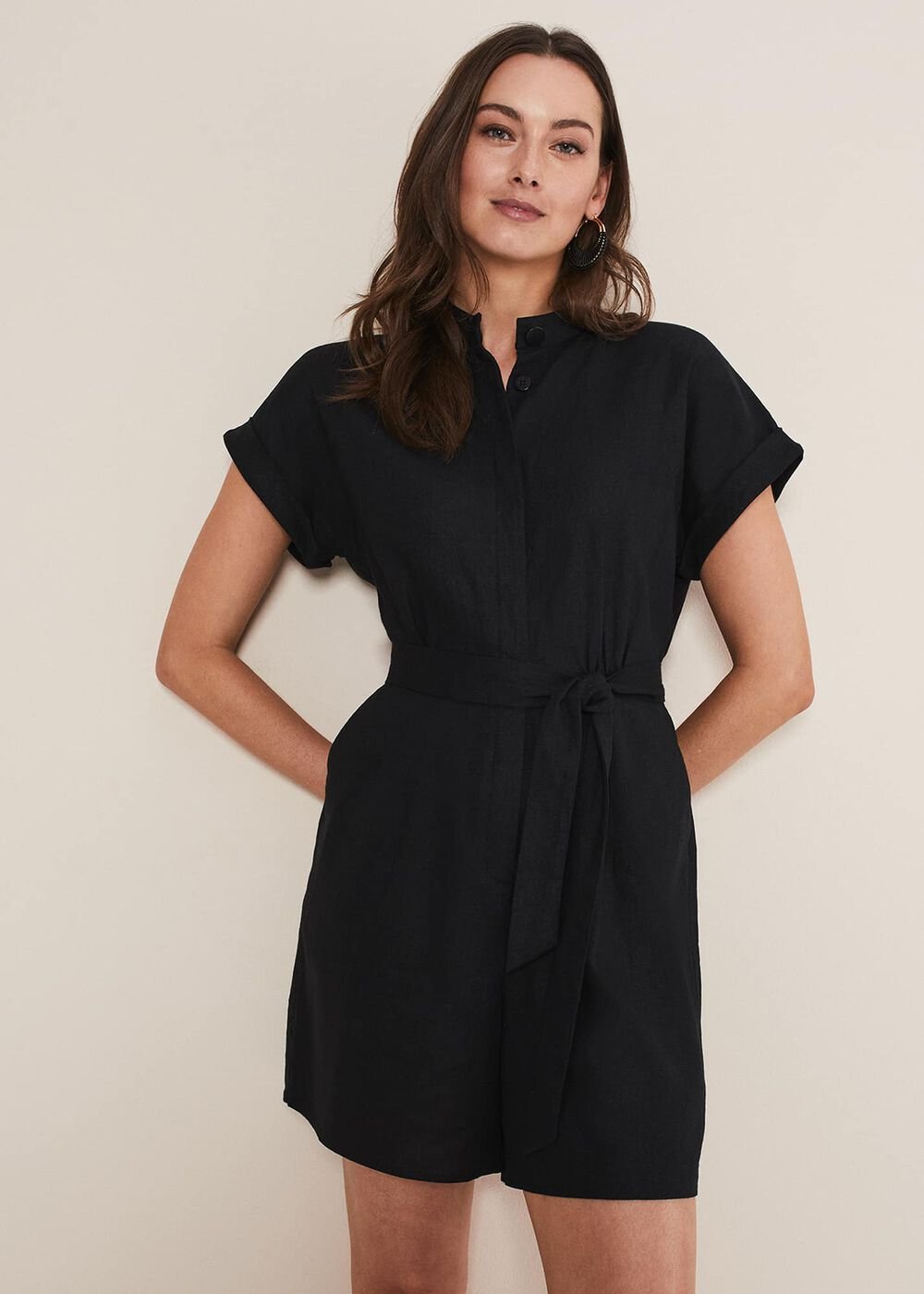 Paige Linen Playsuit Black