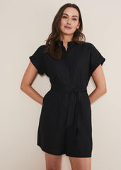 Paige Linen Playsuit Black