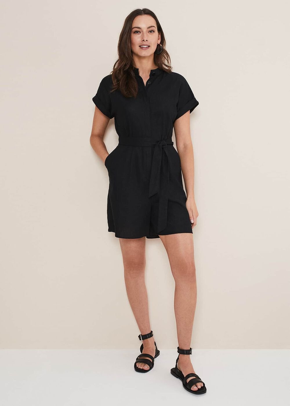 Paige Linen Playsuit Black