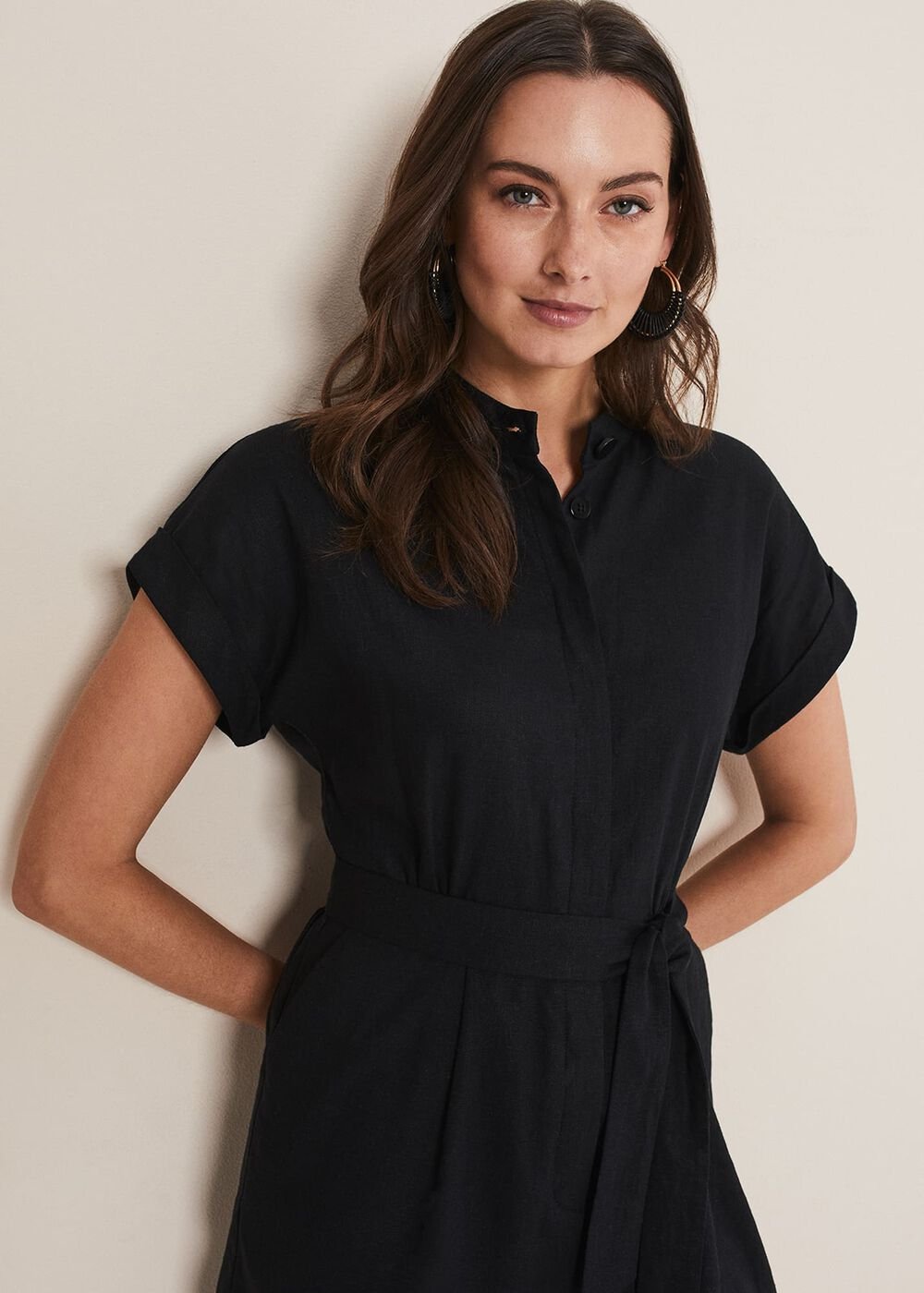 Paige Linen Playsuit Black