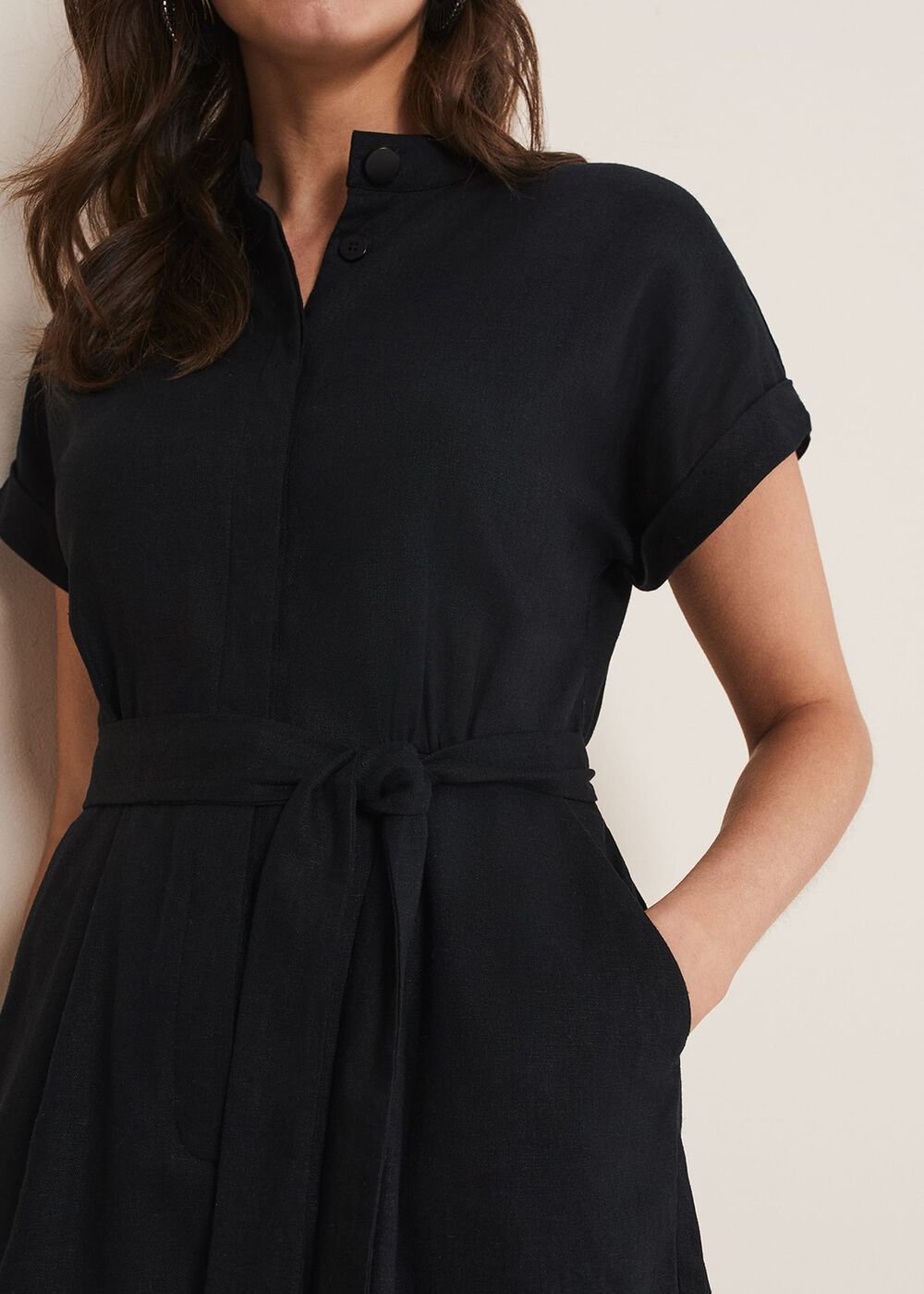 Paige Linen Playsuit Black