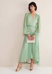 Roxanna Pleated Diamond Maxi Dress Powder Pink/Green
