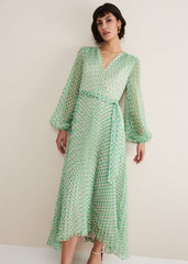 Roxanna Pleated Diamond Maxi Dress Powder Pink/Green