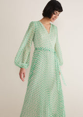 Roxanna Pleated Diamond Maxi Dress Powder Pink/Green