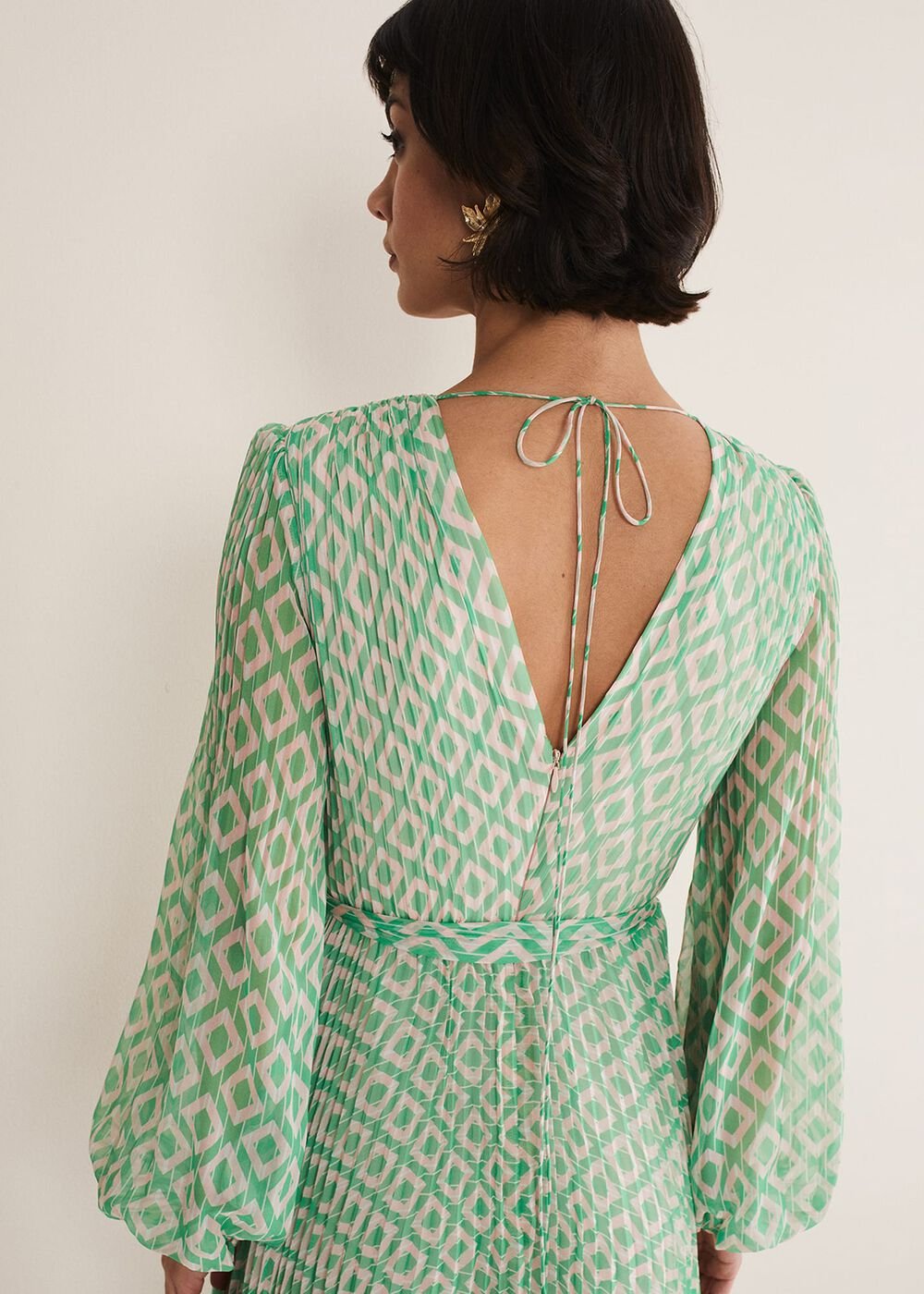 Roxanna Pleated Diamond Maxi Dress Powder Pink/Green
