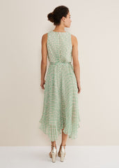Vanya Diamond Pleated Midi Dress Powder Pink/Green