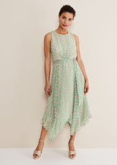 Vanya Diamond Pleated Midi Dress Powder Pink/Green