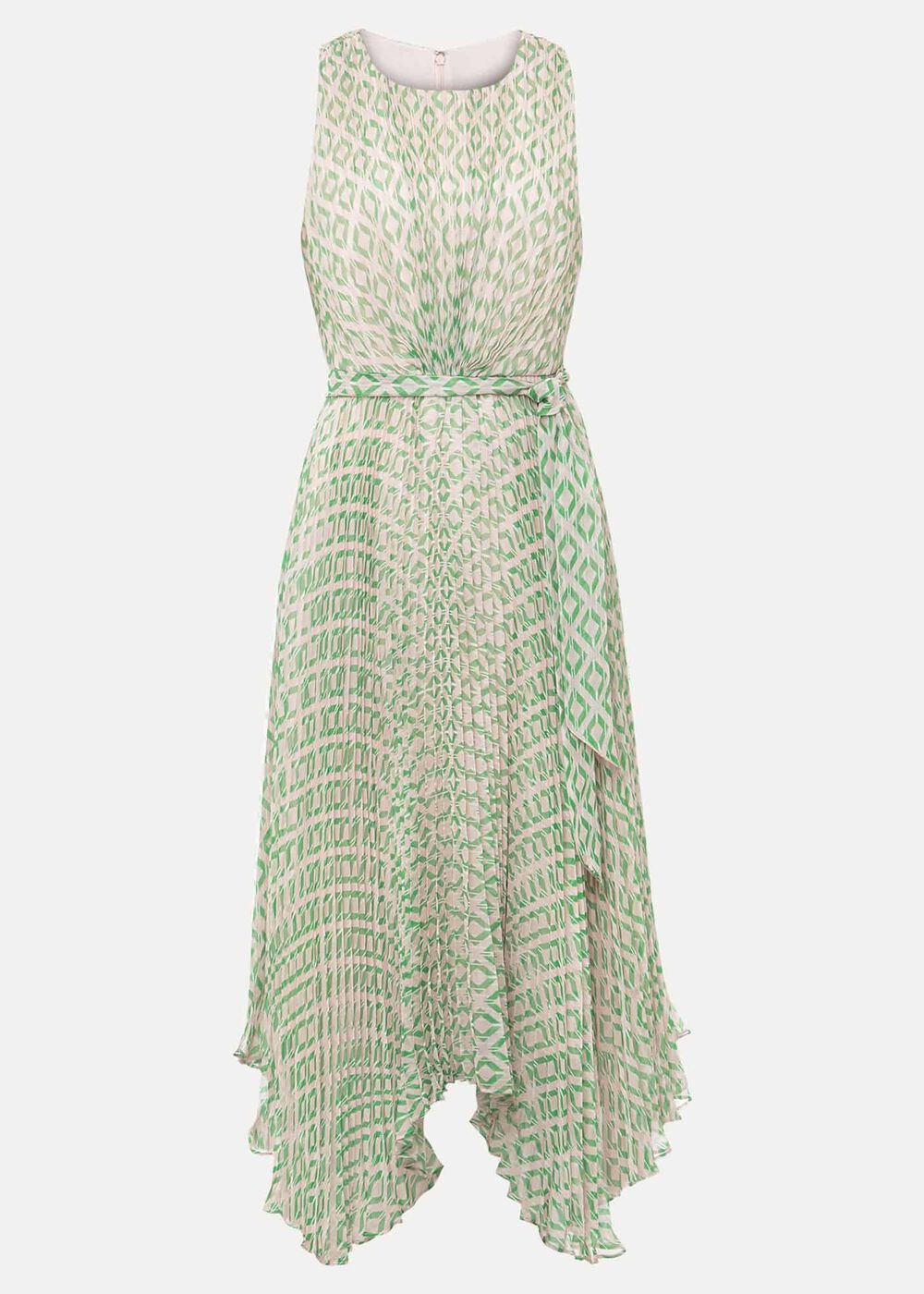 Vanya Diamond Pleated Midi Dress Powder Pink/Green