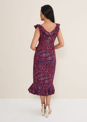 Petite Viola V-Neck Ditsy Frill Dress Navy/Multi