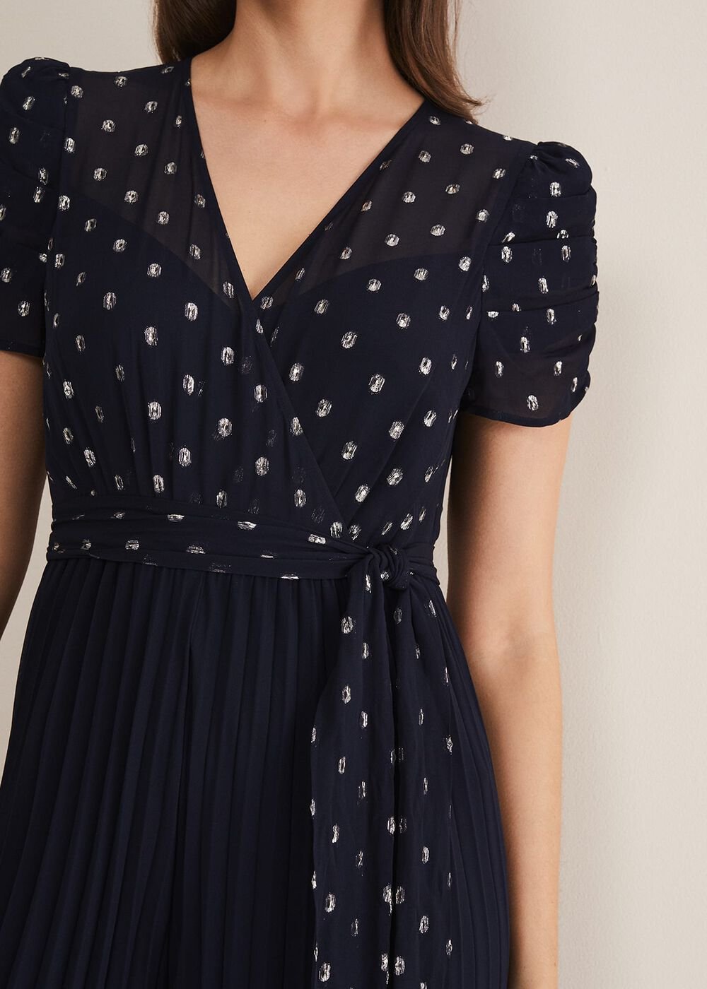 Molli Spot Pleated Jumpsuit Navy
