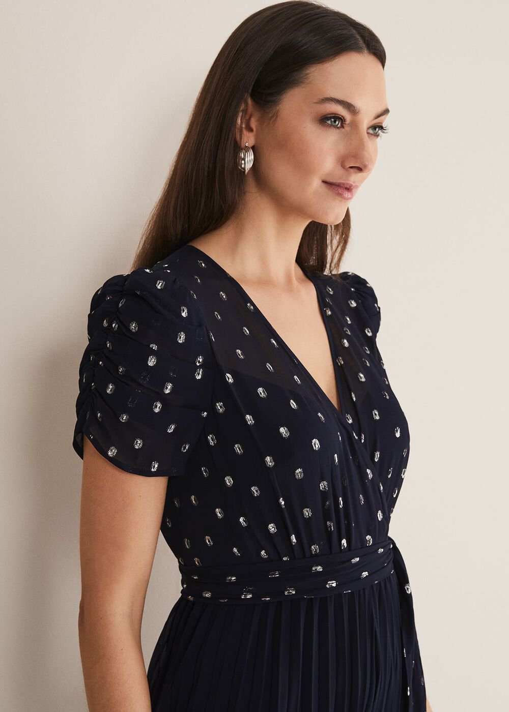 Molli Spot Pleated Jumpsuit Navy