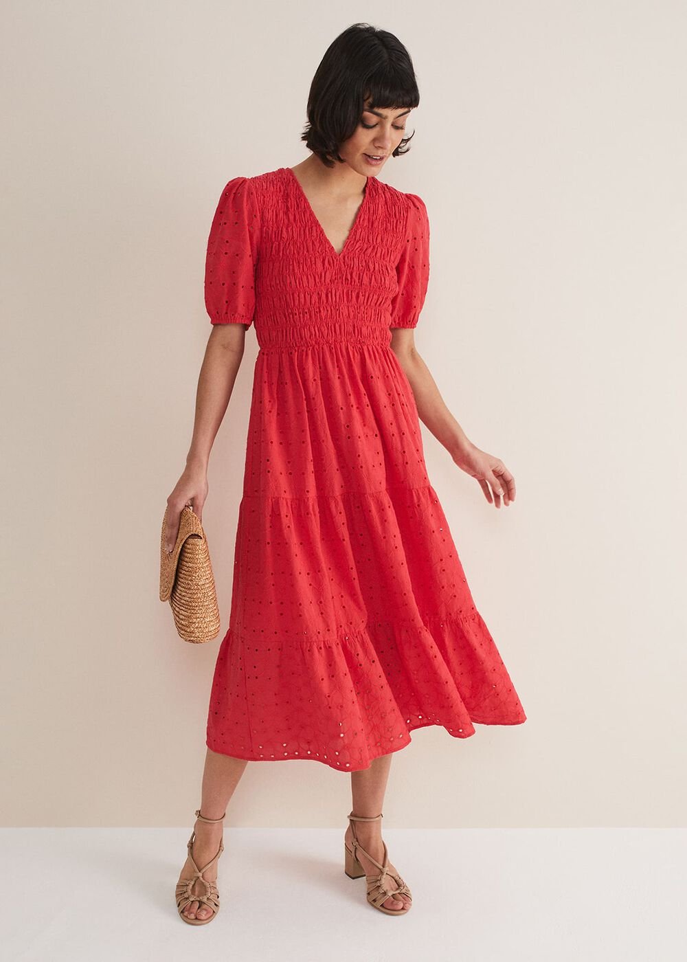 Gretta Broderie Midi Dress Pink
