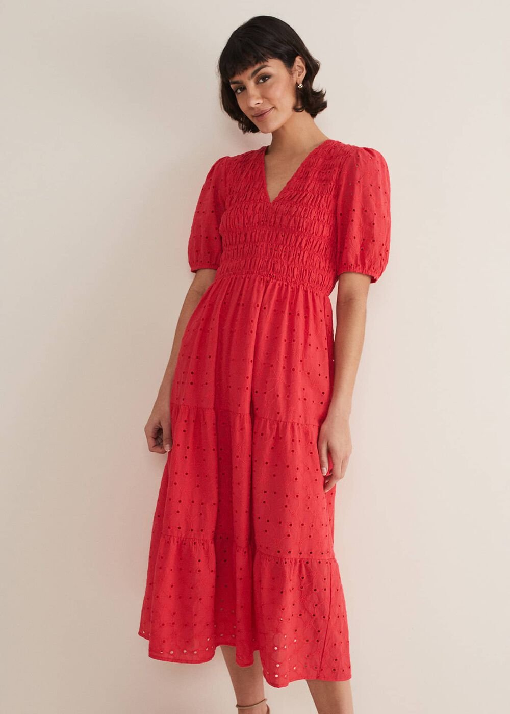 Gretta Broderie Midi Dress Pink