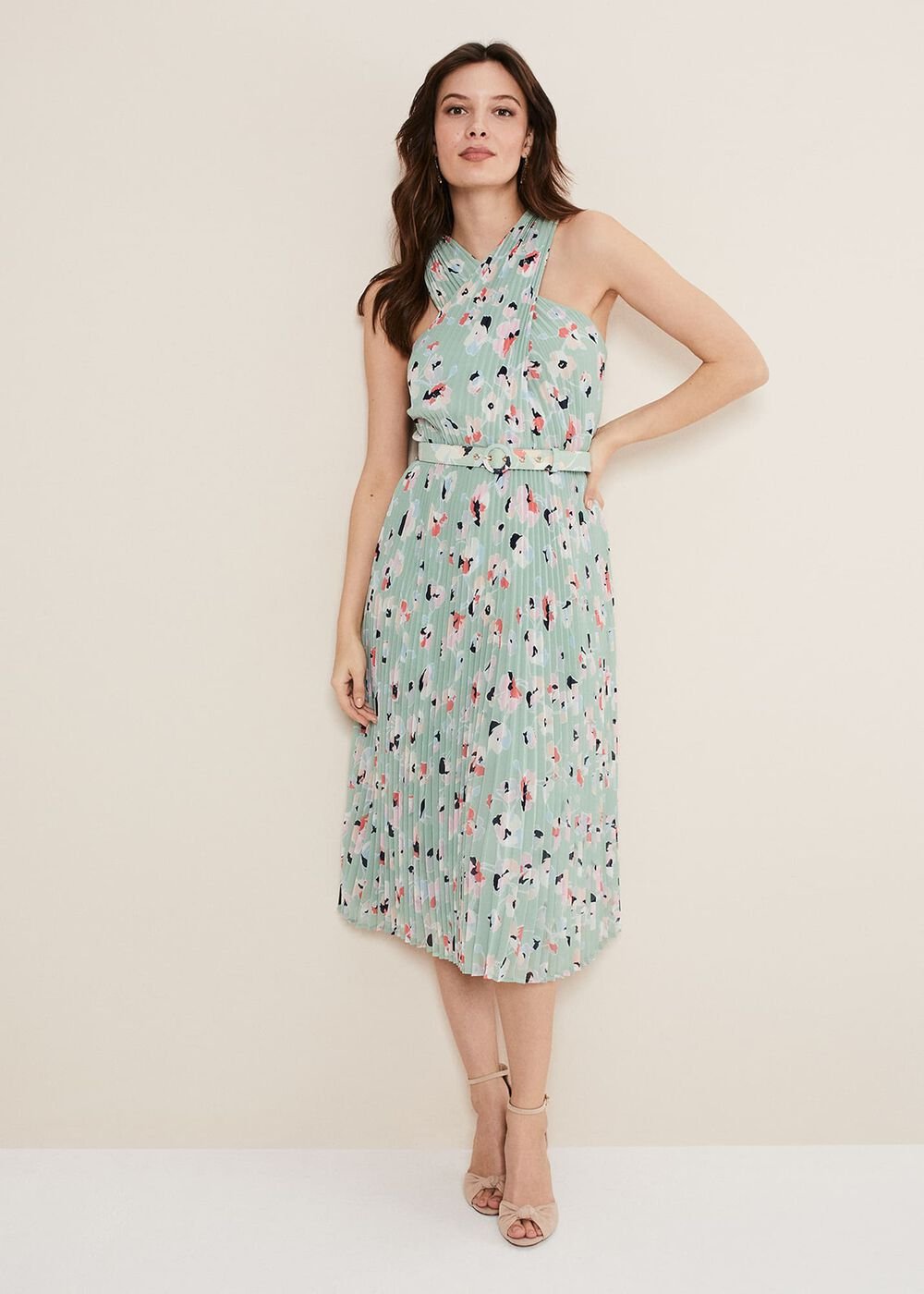 Portia Print Pleated Dress Peppermint/Multi