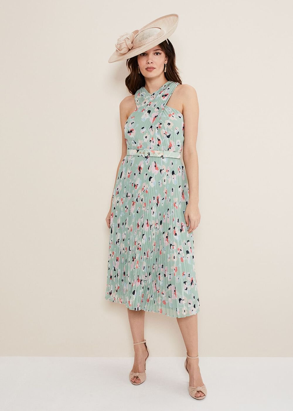 Portia Print Pleated Dress Peppermint/Multi