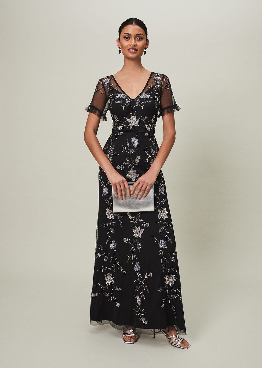 Sierra Sequin Floral Dress Black