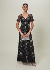 Sierra Sequin Floral Dress Black