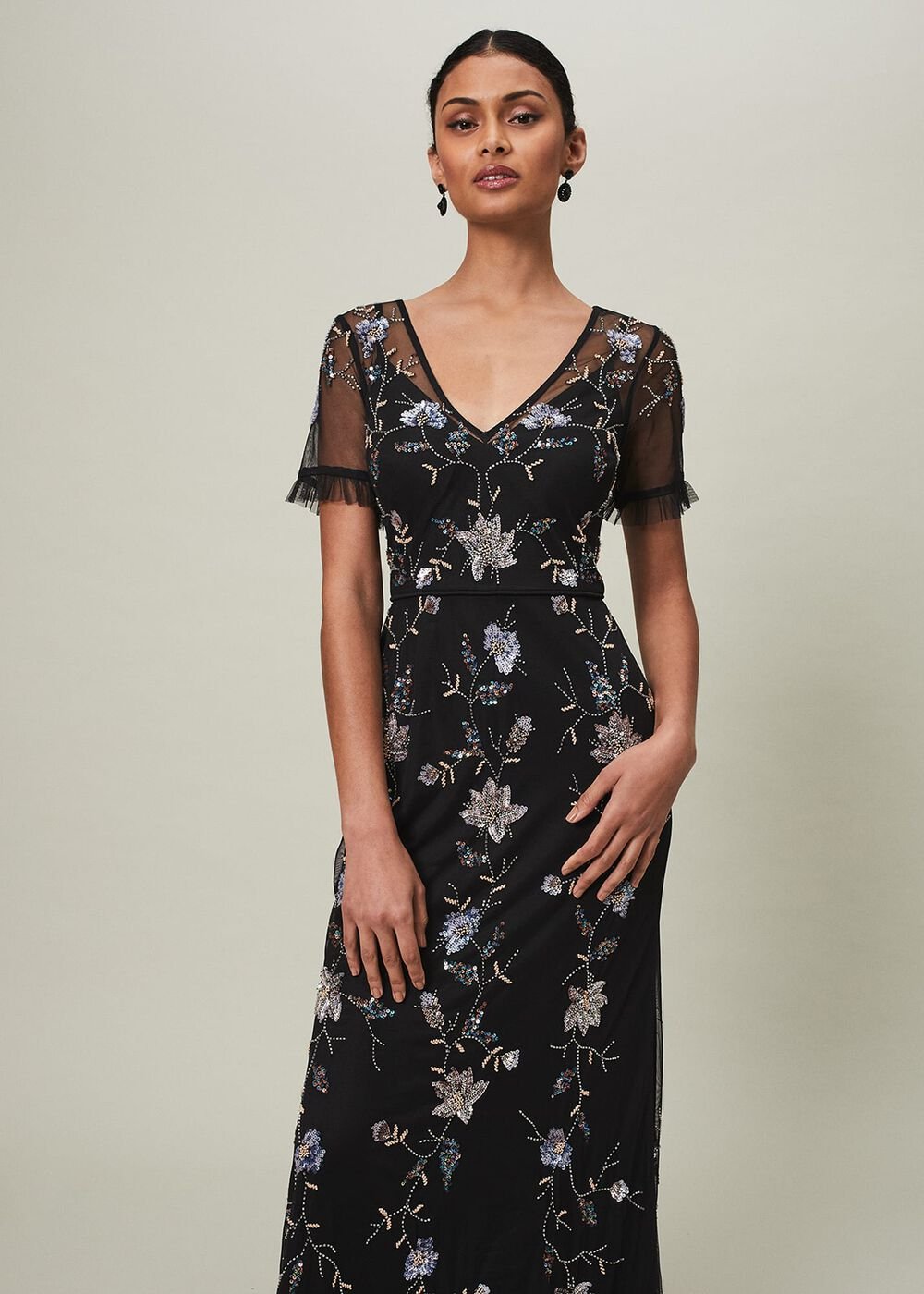 Sierra Sequin Floral Dress Black