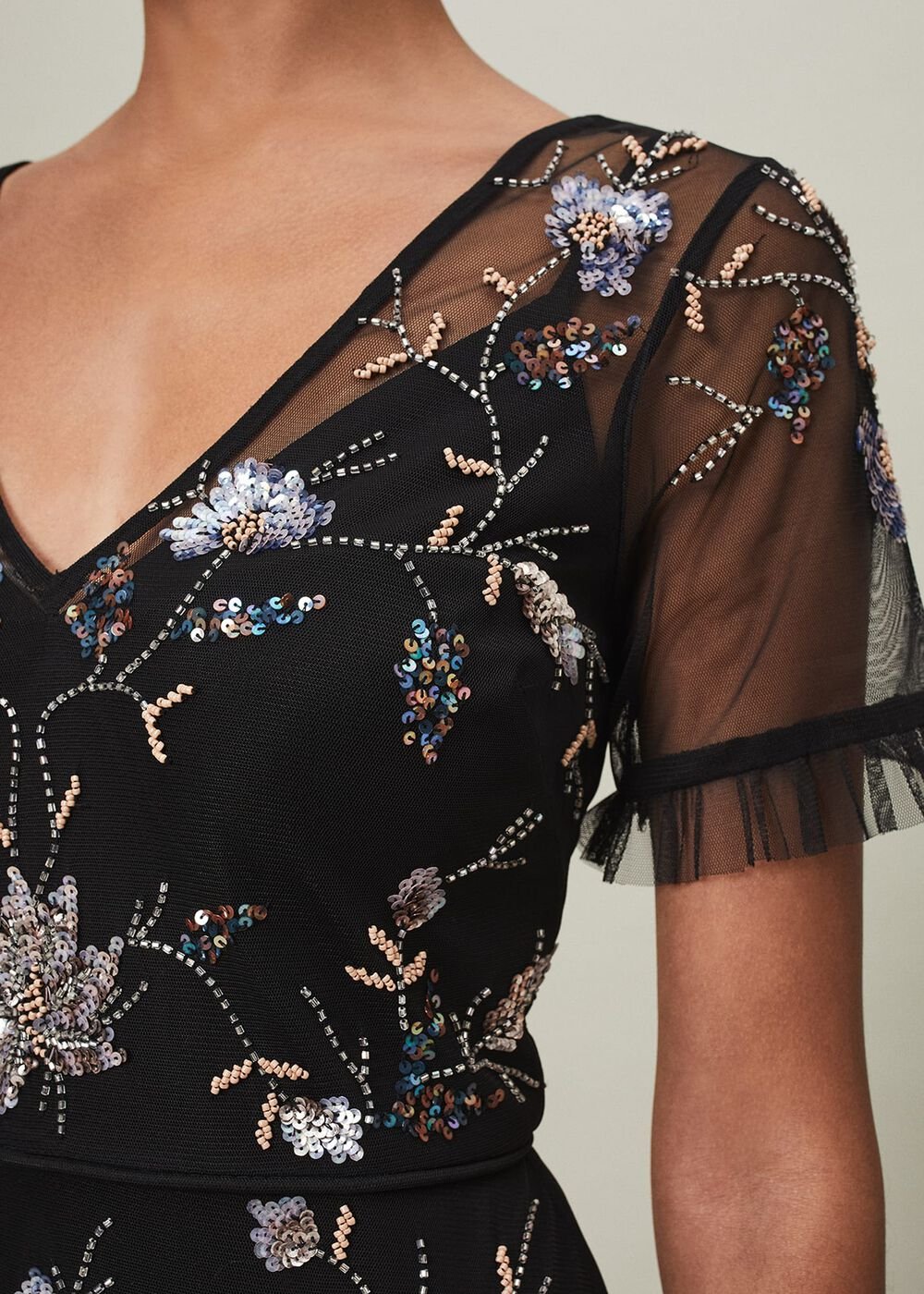 Sierra Sequin Floral Dress Black