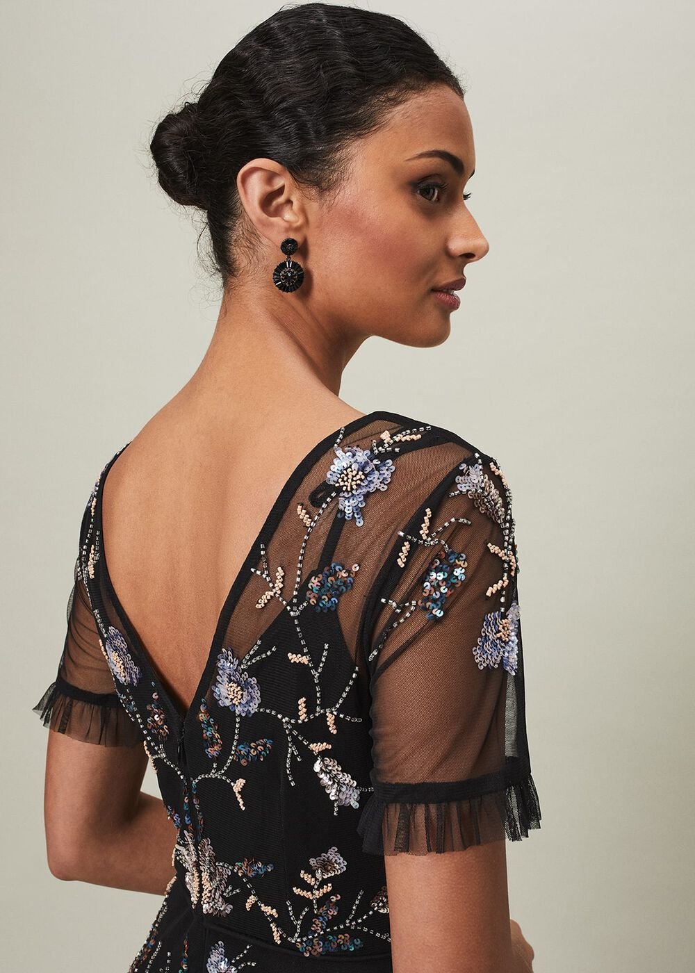 Sierra Sequin Floral Dress Black