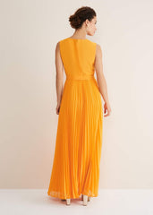 Mollie Pleat Maxi Dress Bright Orange