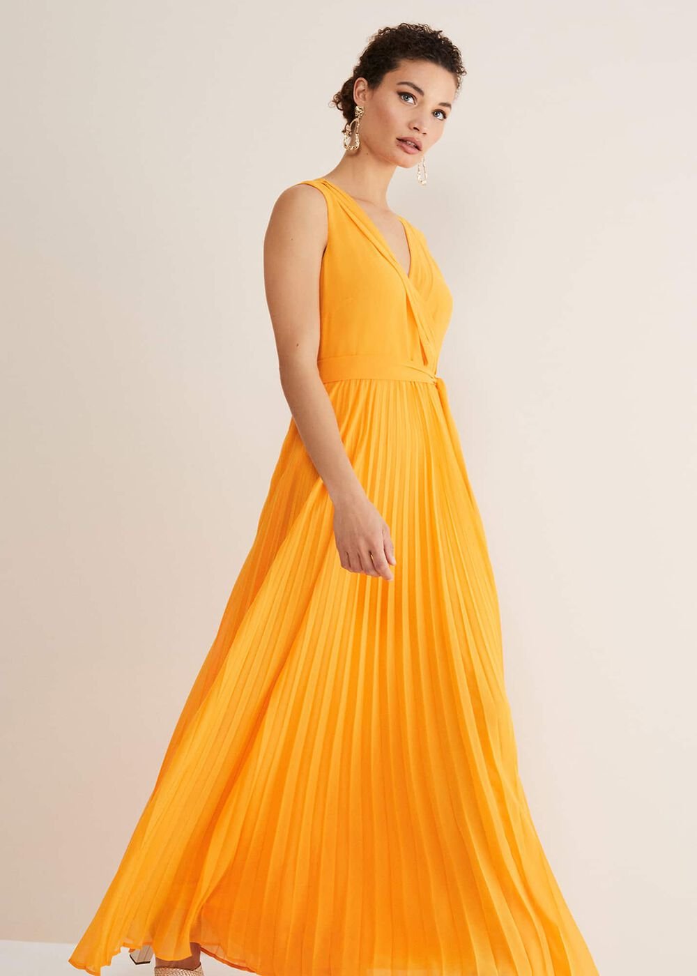Mollie Pleat Maxi Dress Bright Orange