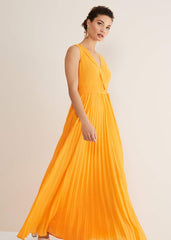 Mollie Pleat Maxi Dress Bright Orange