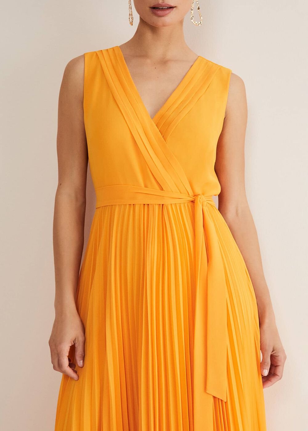 Mollie Pleat Maxi Dress Bright Orange