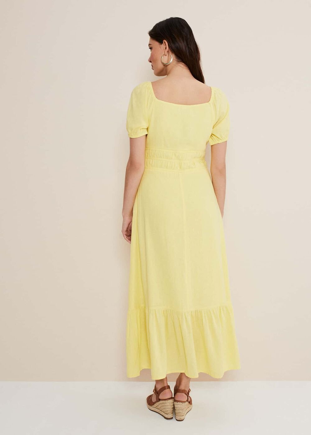 Maribella Linen Midi Dress Lemon