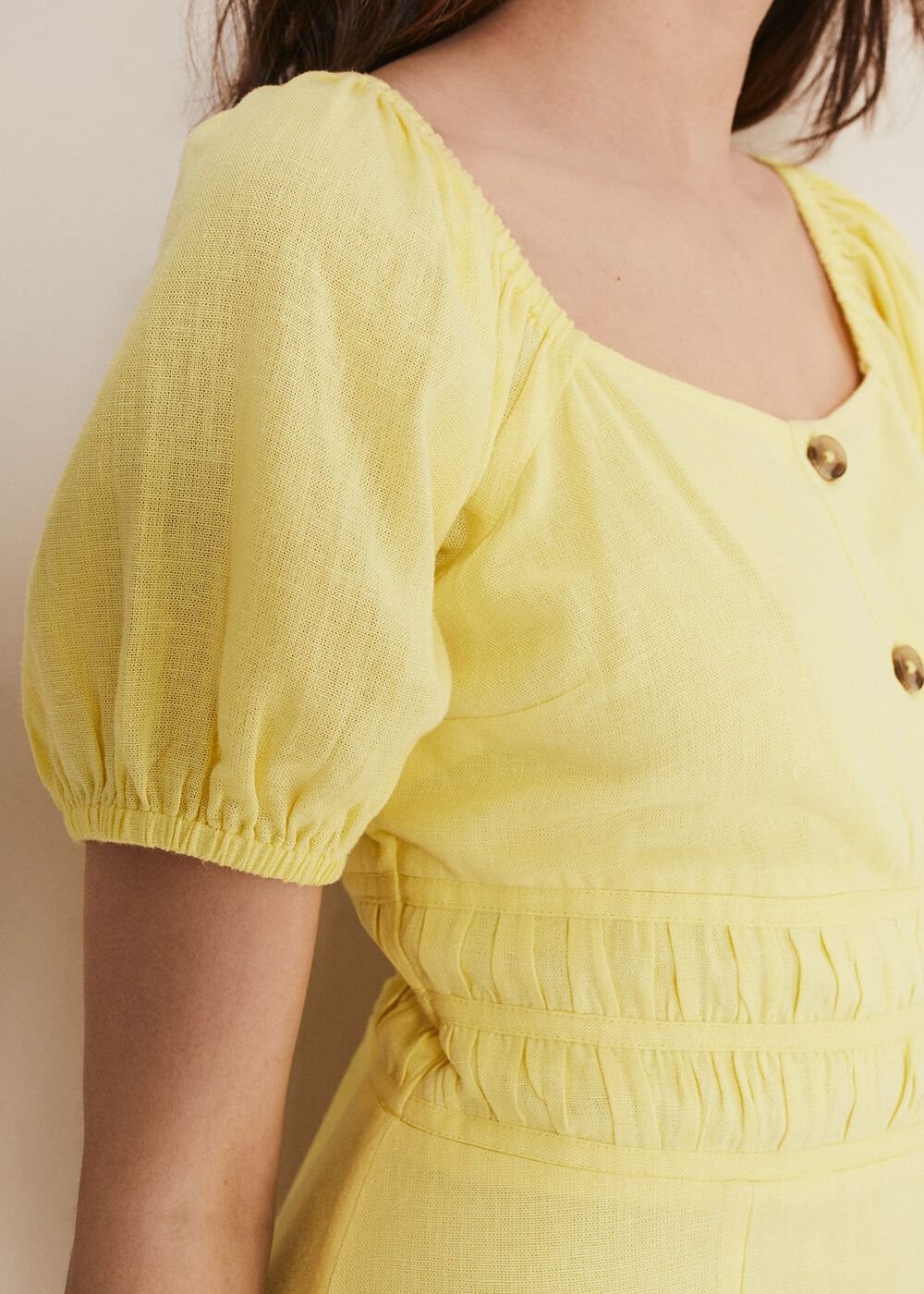 Maribella Linen Midi Dress Lemon