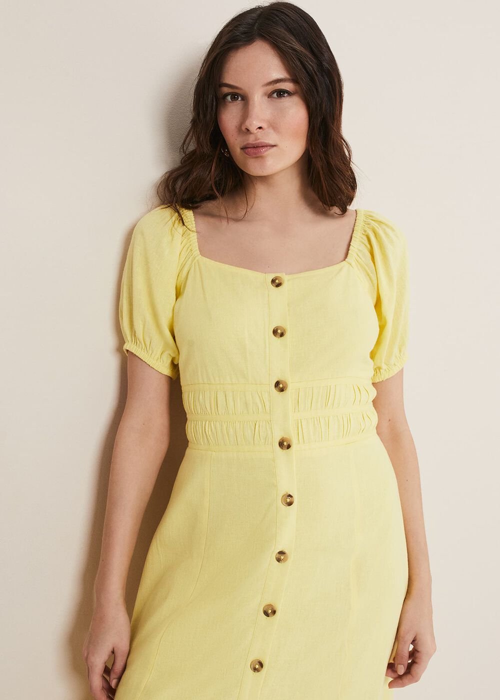 Maribella Linen Midi Dress Lemon