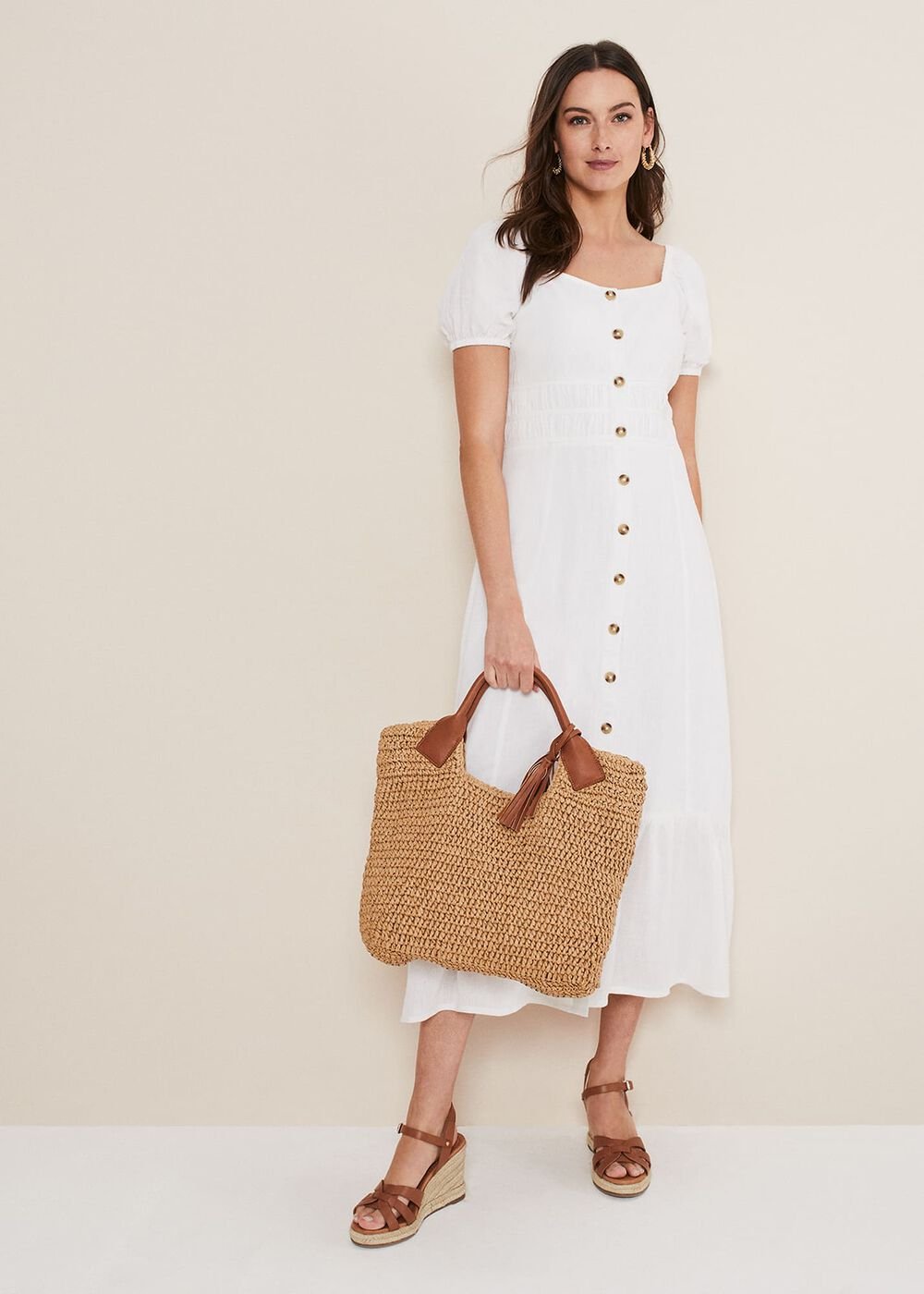 Maribella Linen Midi Dress White