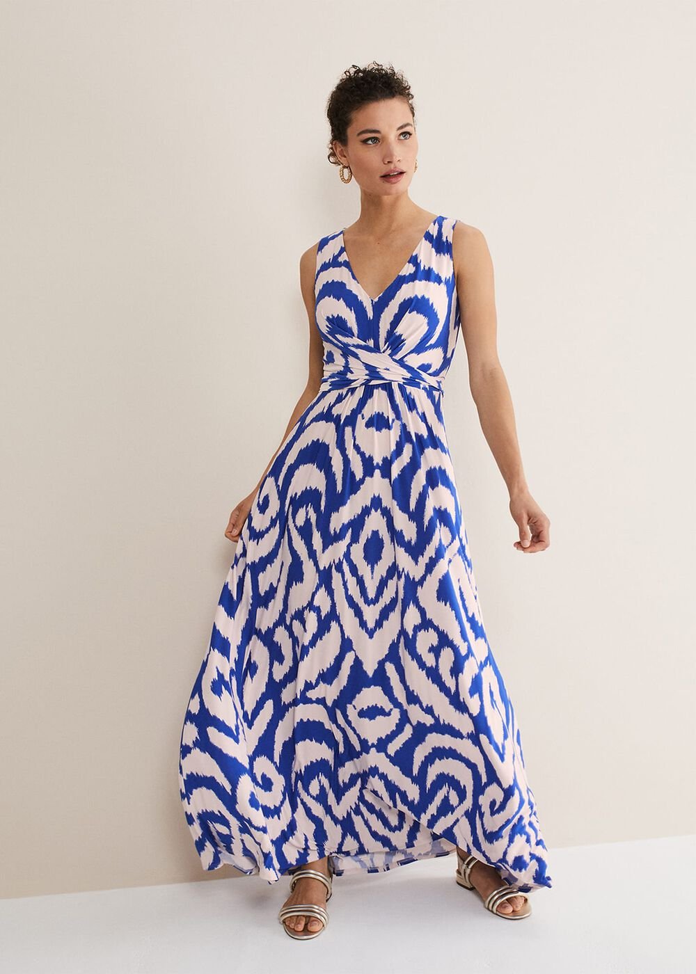 Artemis Jersey Print Maxi Dress Azure Blue/Cream