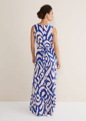 Artemis Jersey Print Maxi Dress Azure Blue/Cream