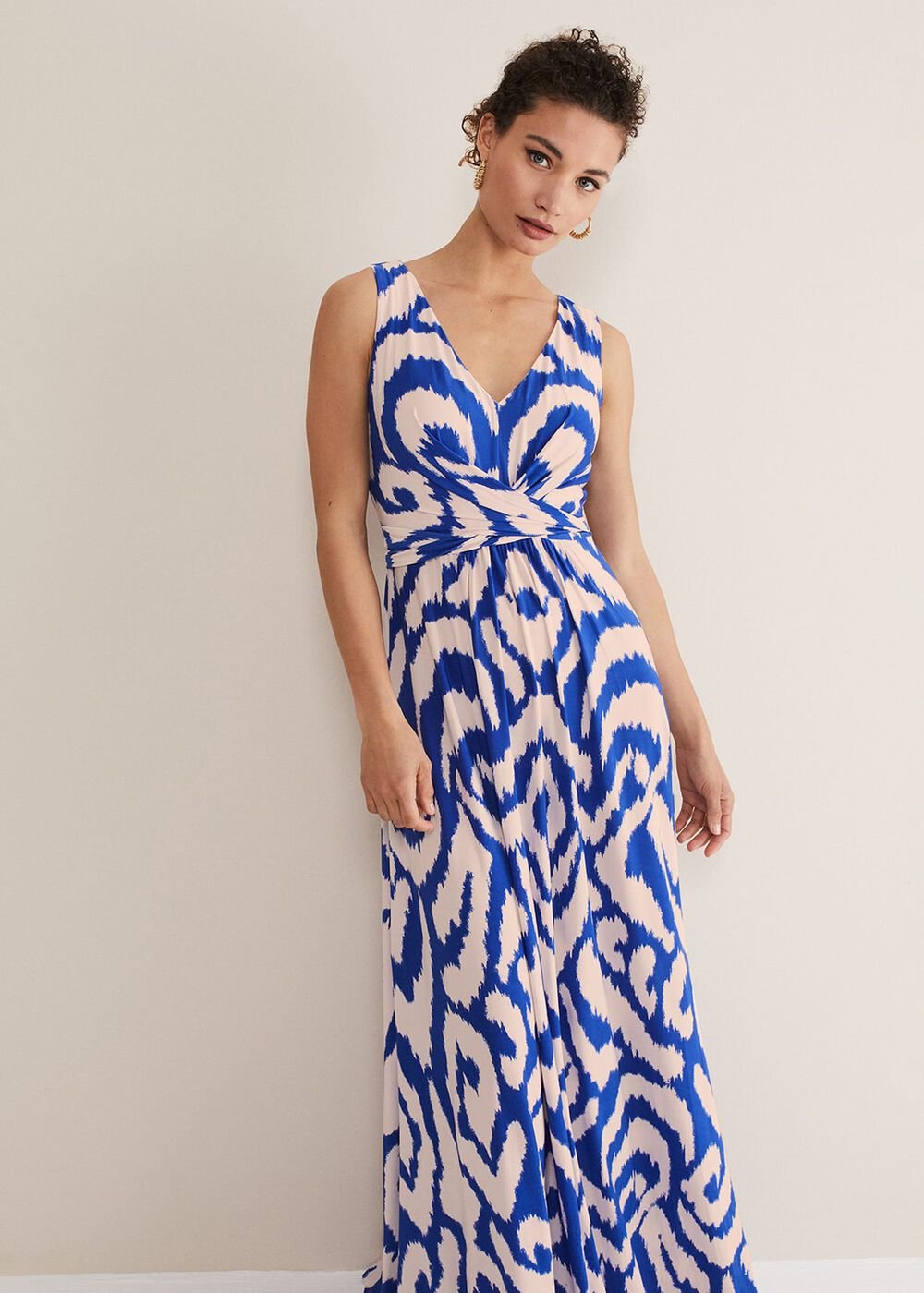 Artemis Jersey Print Maxi Dress Azure Blue/Cream