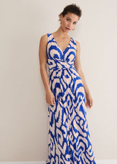 Artemis Jersey Print Maxi Dress Azure Blue/Cream
