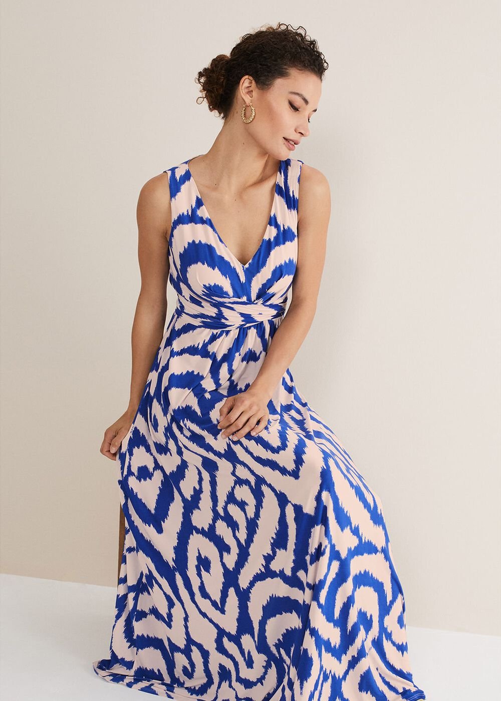 Artemis Jersey Print Maxi Dress Azure Blue/Cream