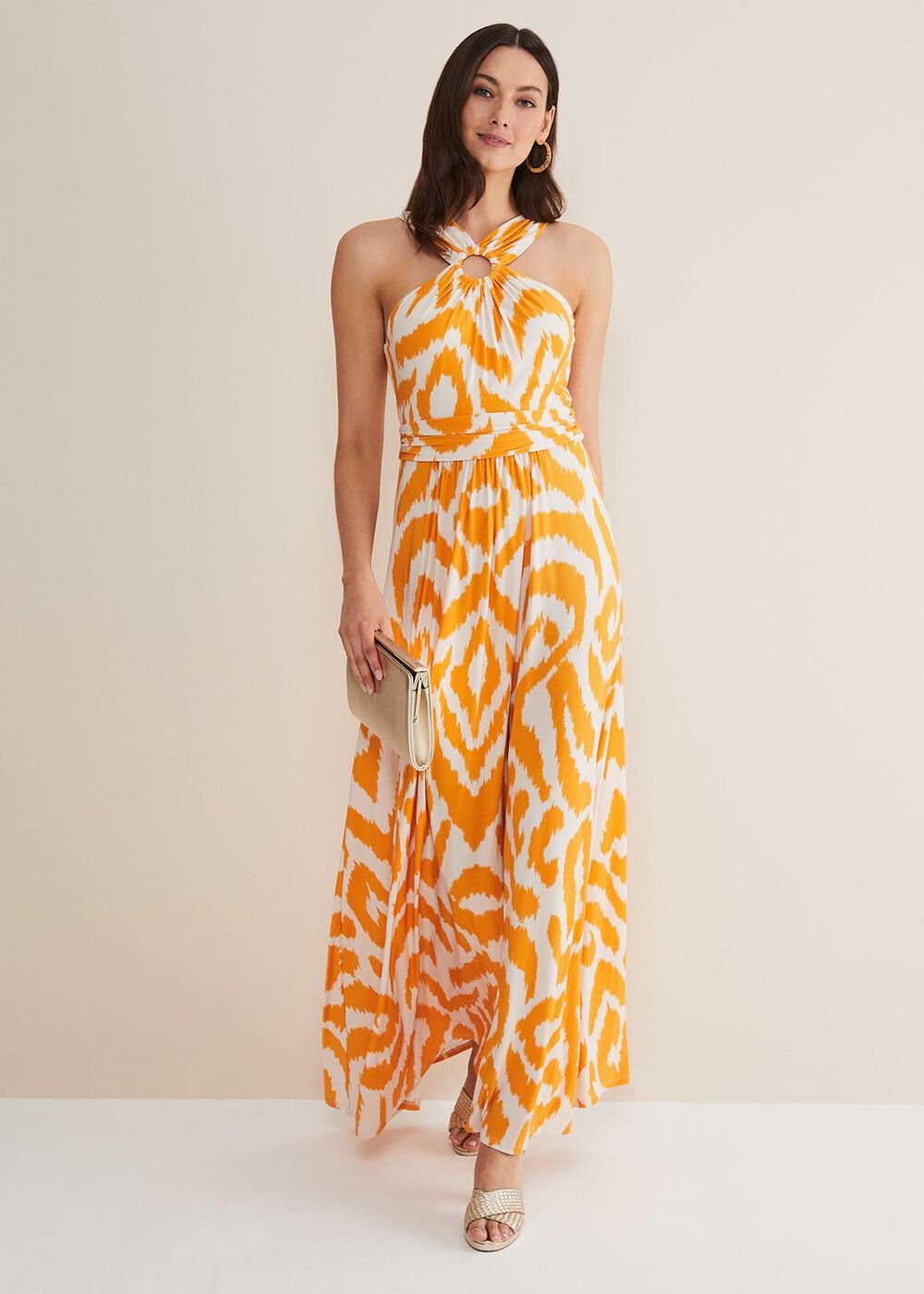 Maude Printed Jersey Maxi Dress Orange/Cream