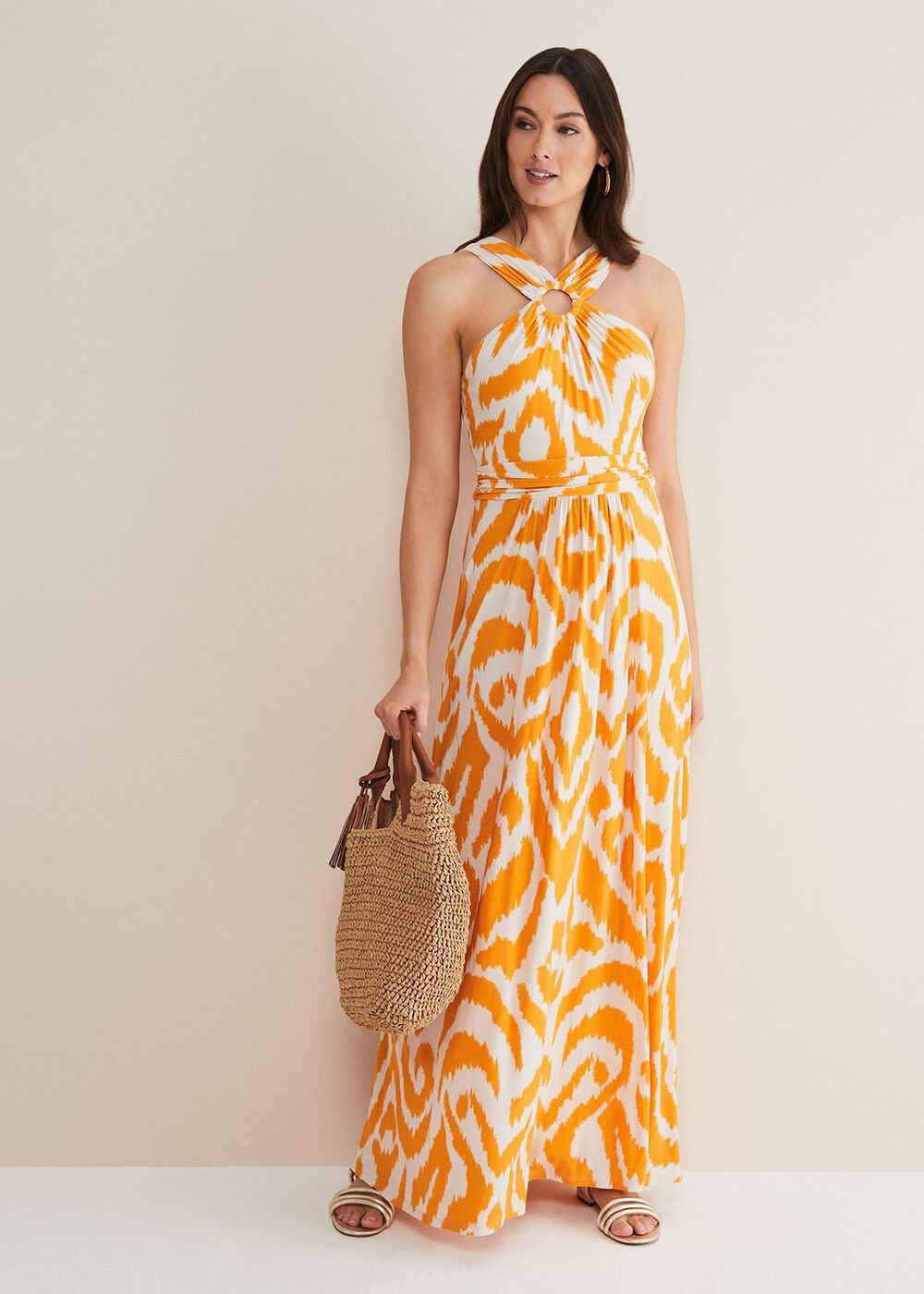 Maude Printed Jersey Maxi Dress Orange/Cream