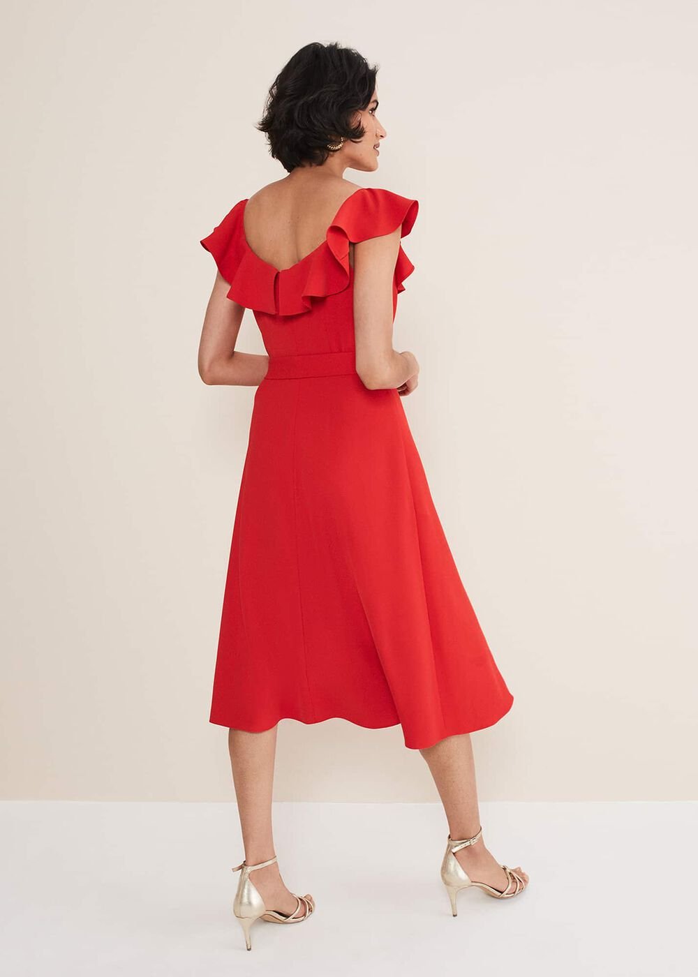 Tatiana Ruffle Wrap Midi Dress Red