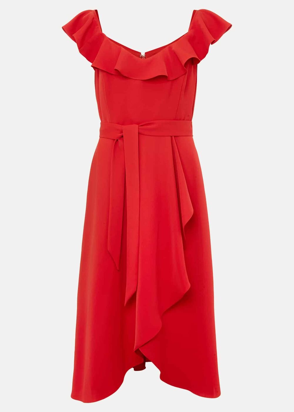 Tatiana Ruffle Wrap Midi Dress Red