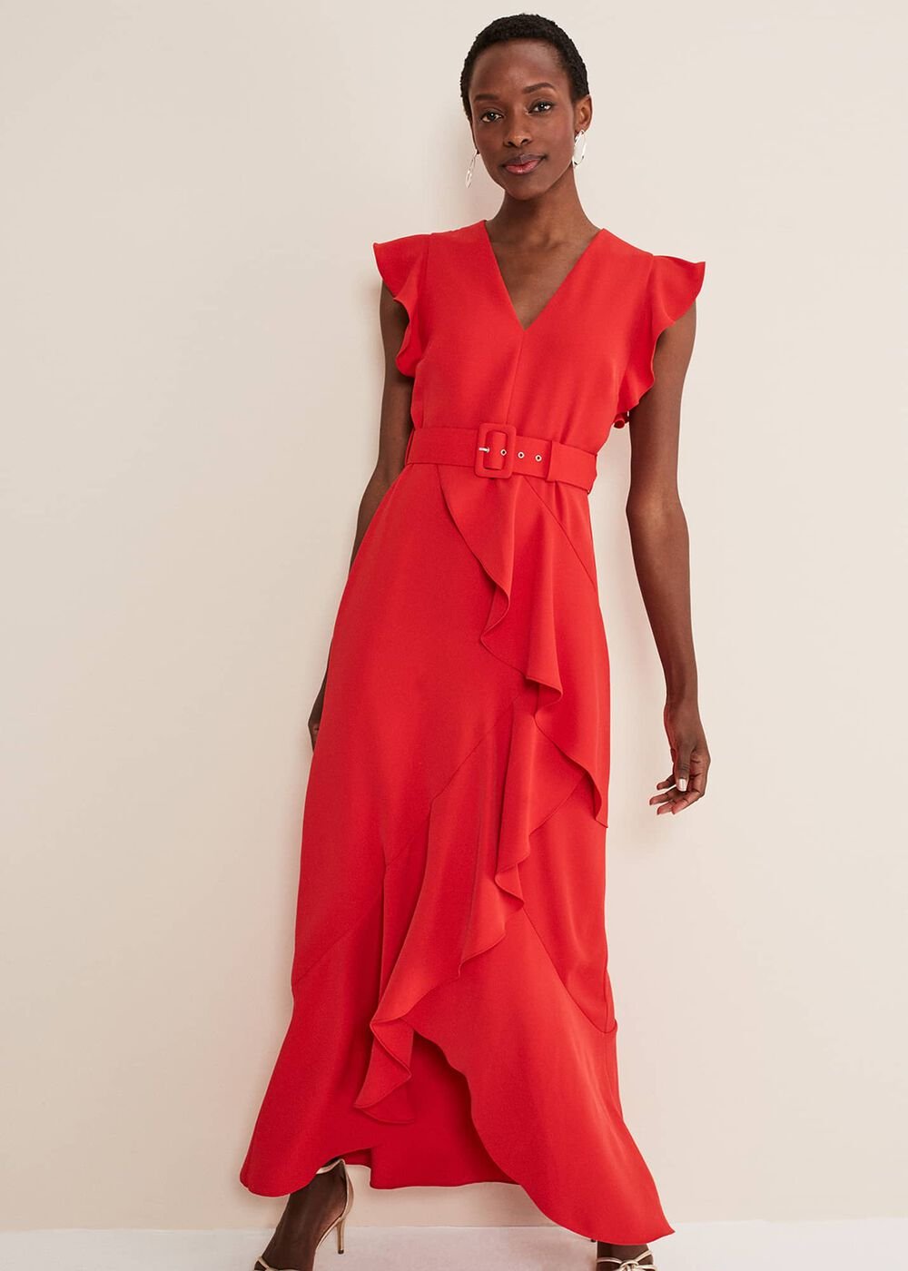 Phoebe Frill Maxi Dress Fire