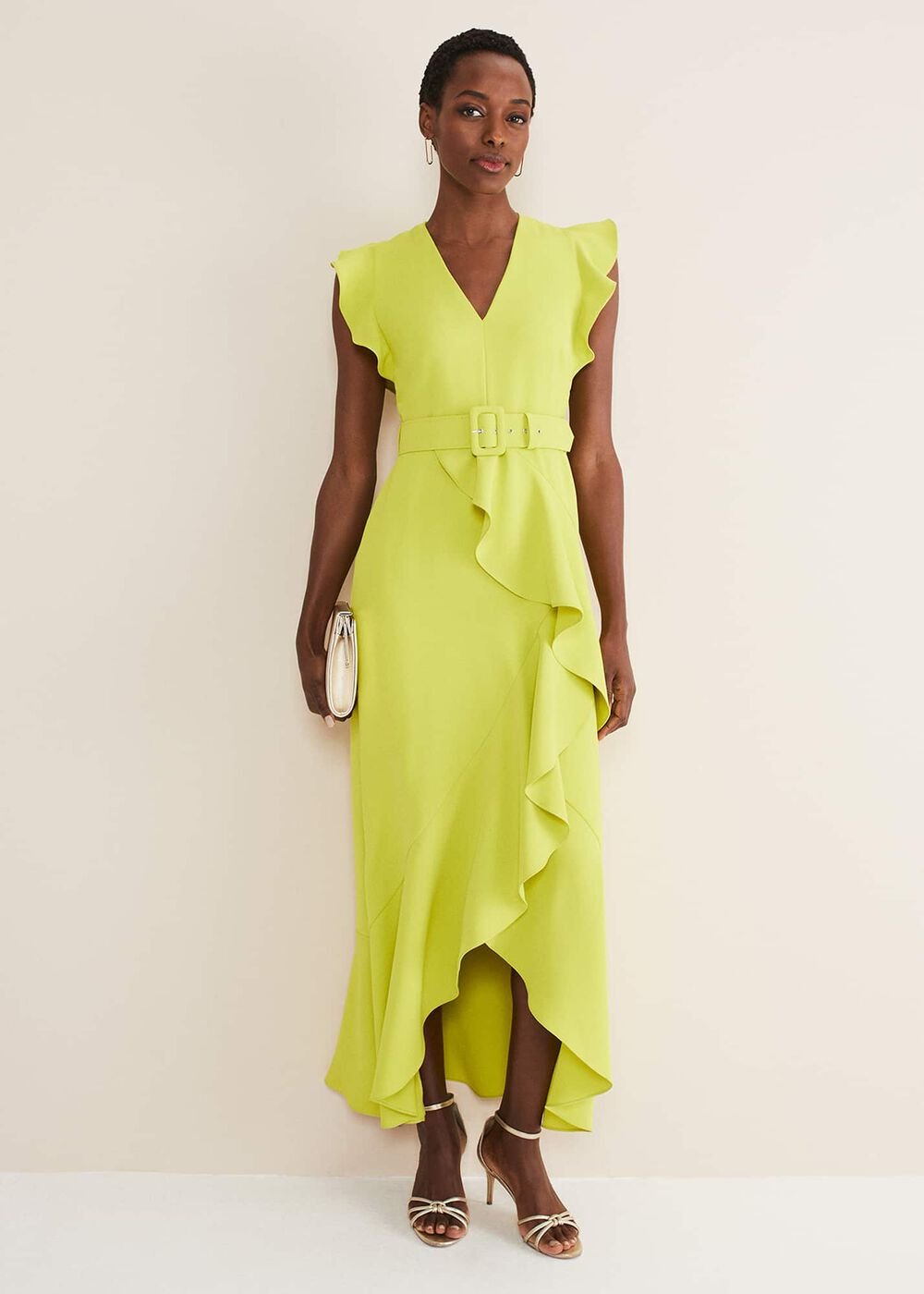 Phoebe Frill Maxi Dress Lime