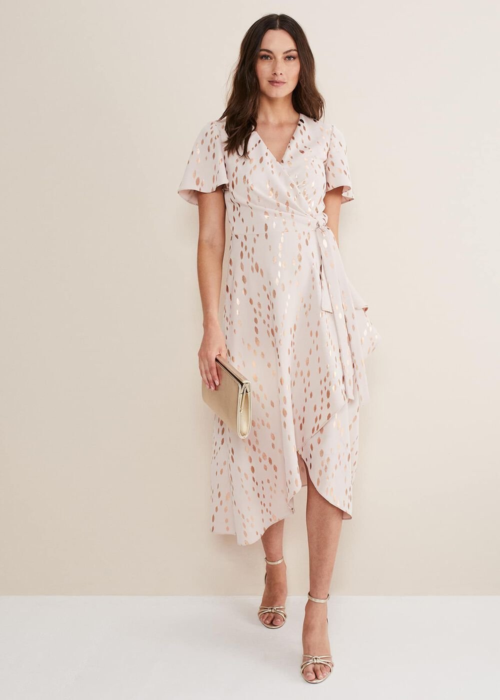 Julissa Gold Foil Wrap Dress Cameo/Rose Gold