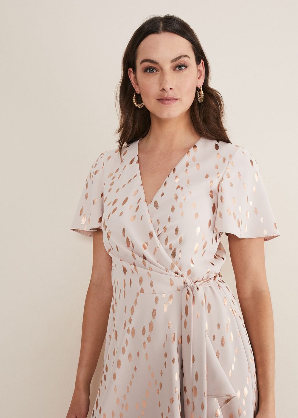 Julissa Gold Foil Wrap Dress Cameo/Rose Gold